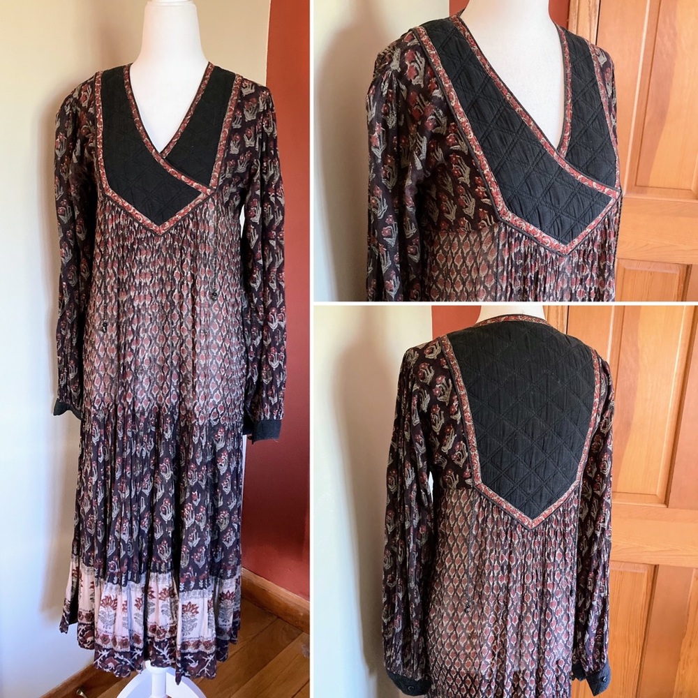 RARE Vintage 70s Starina Block Print Cotton Dress Made in India Size S